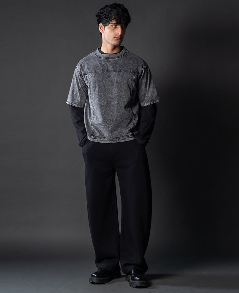 Grey Washed Panelled T-Shirt.