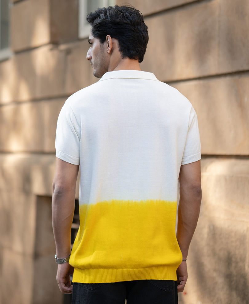 Yellow Ombre Knit Polo T-Shirt