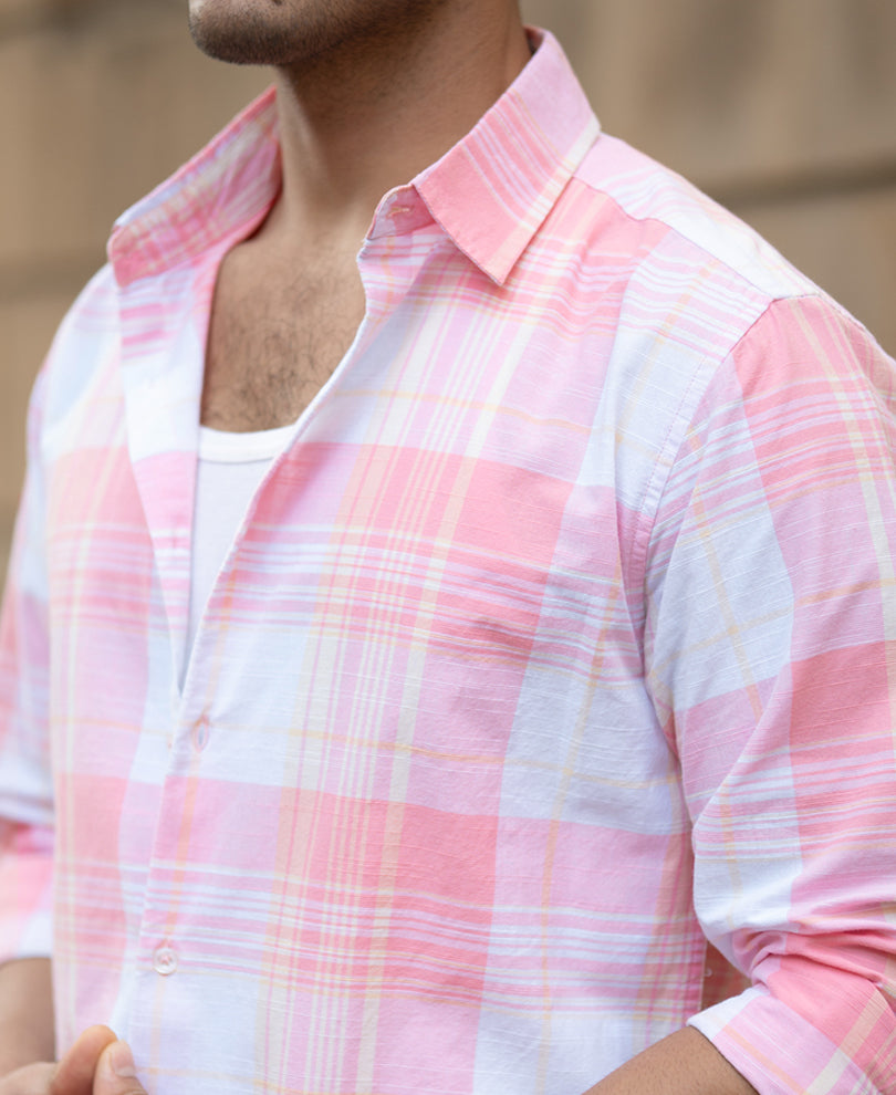 Peach Lightweight Summer Checks Shirt
