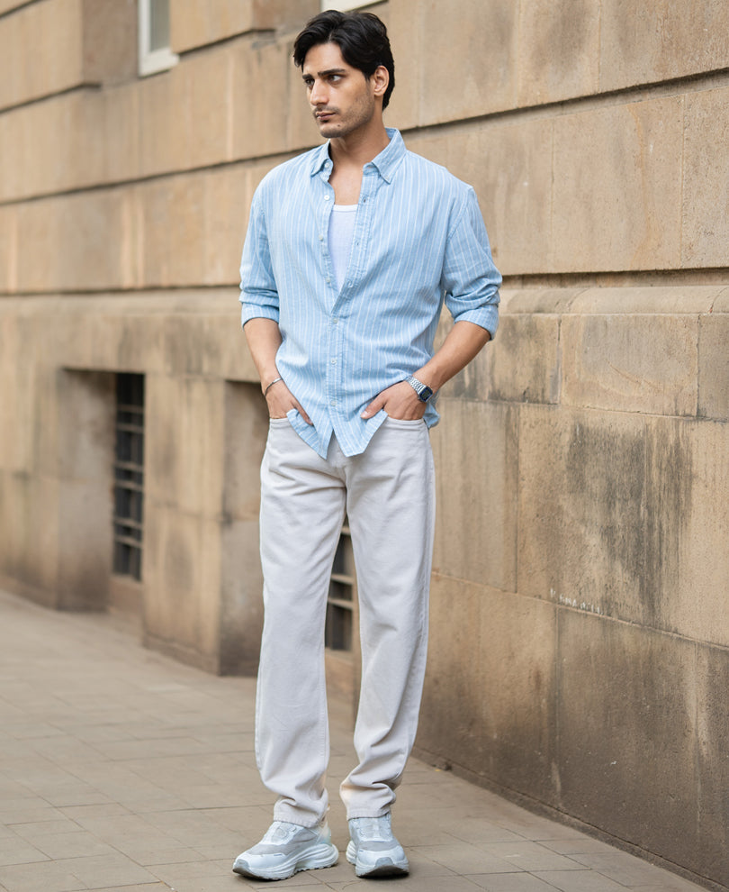 Light Blue Linen Stripe Shirt