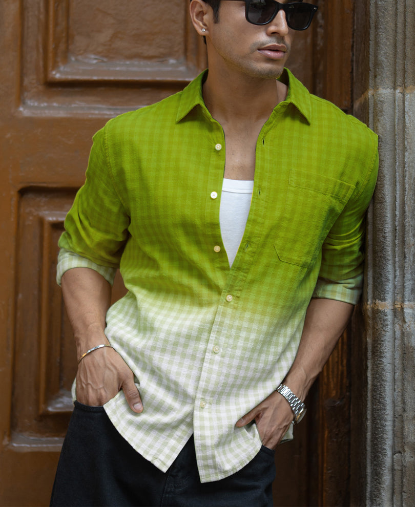 Lime Green Ombre Checks Shirt