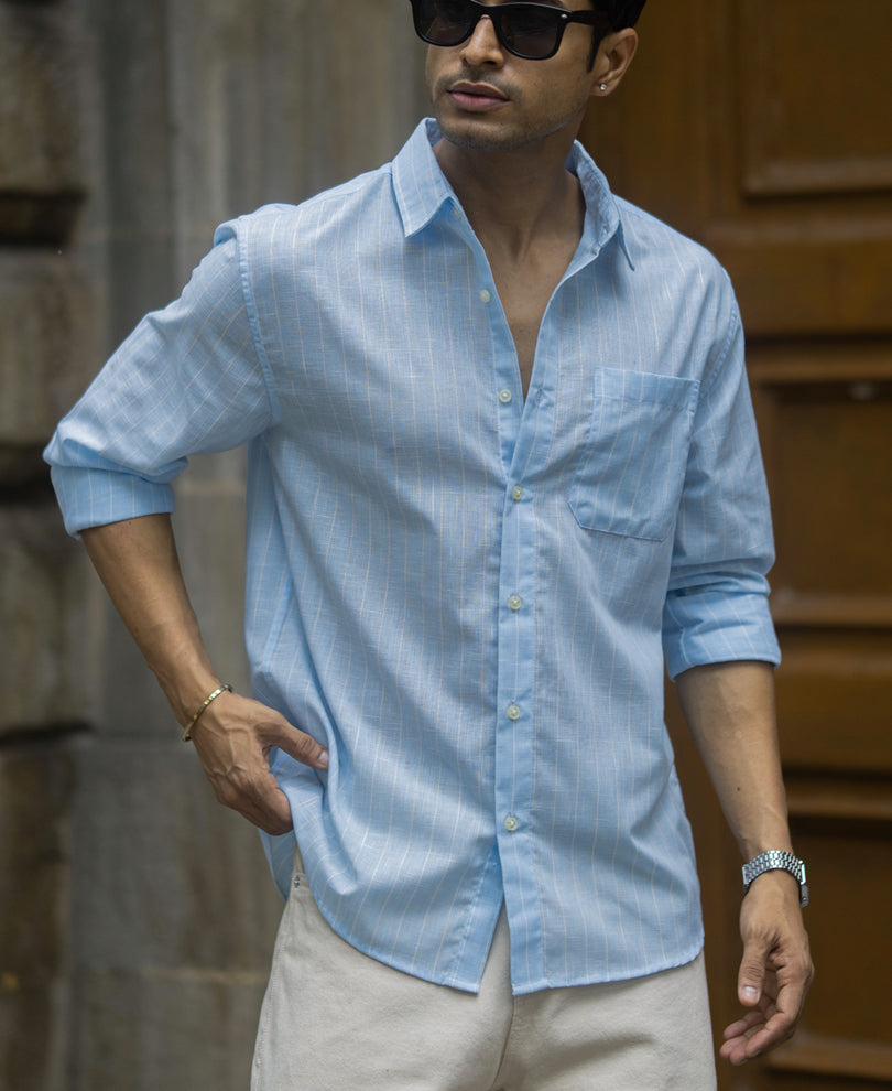 Sky Blue Cotton Stripe Shirt