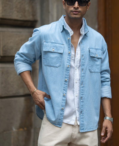 Blue Washed Denim Double Pocket Shirt