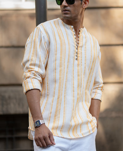 Yellow Striped Kurta Shirt