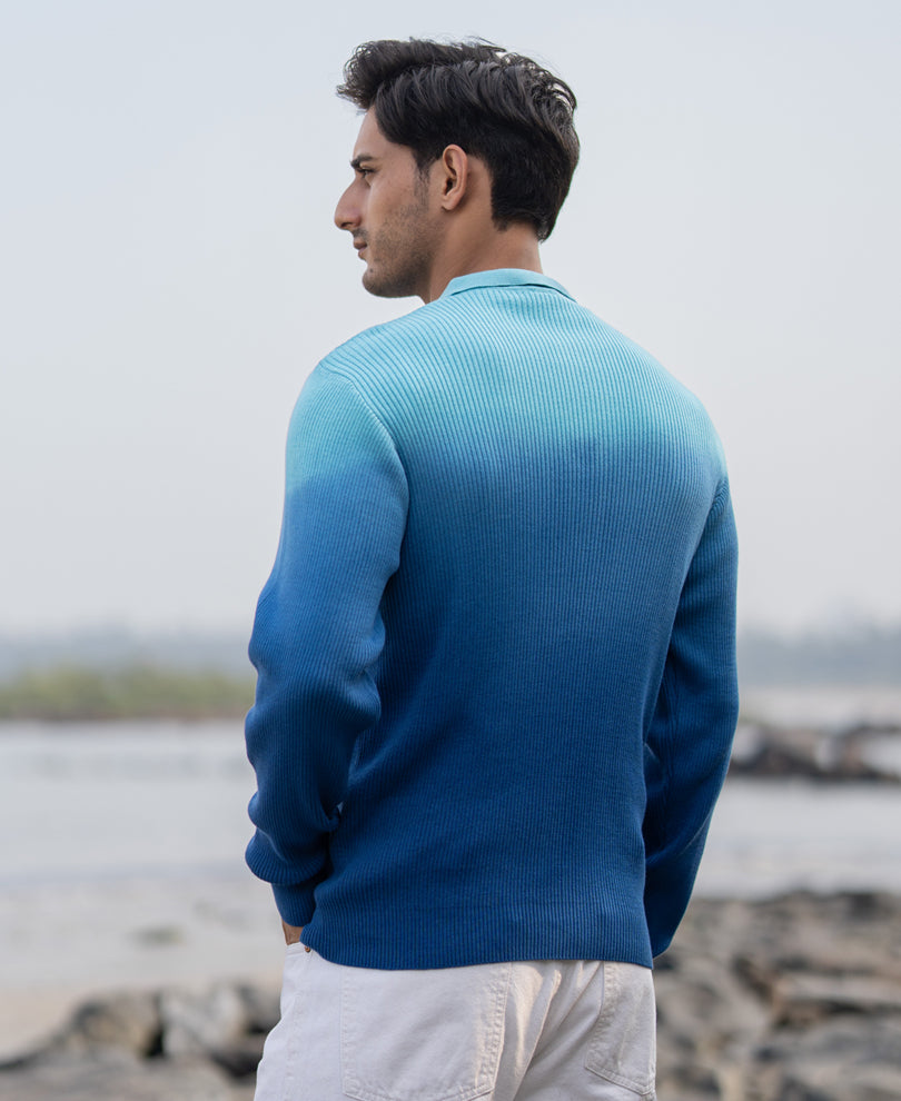 Blue Ombre Structure Cotton Sweatshirt