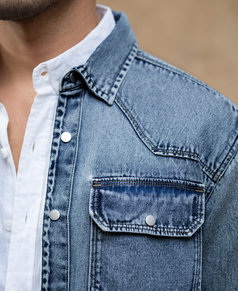 Mid Blue Denim Overshirt.