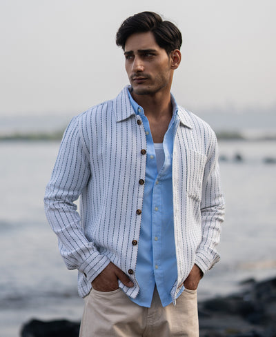 White Structure Stripe Overshirt