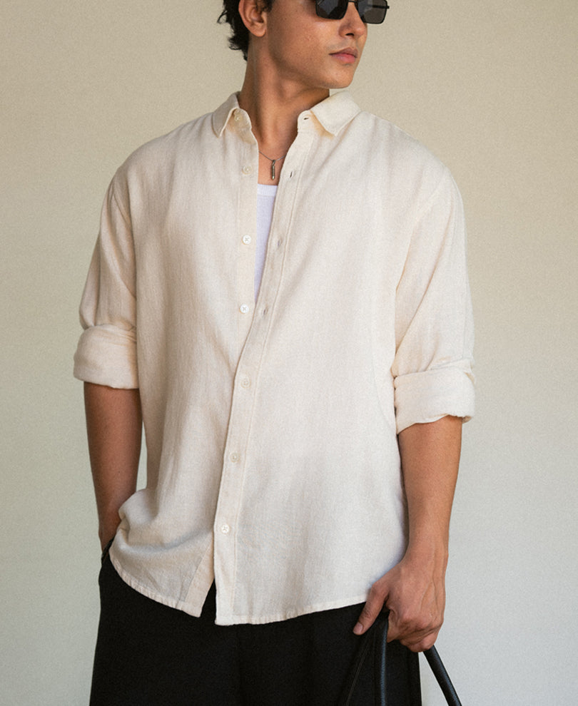 Off White Linen Blend Shirt.