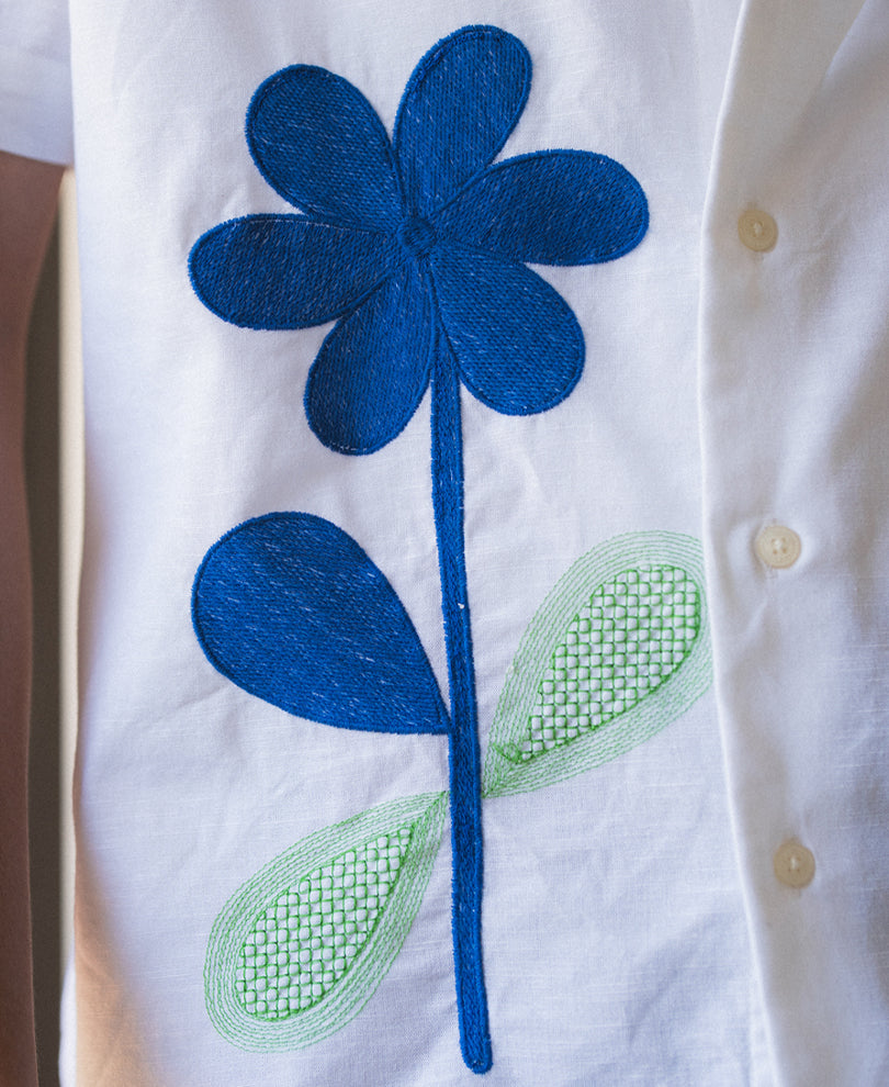 White Floral Embroidery Shirt