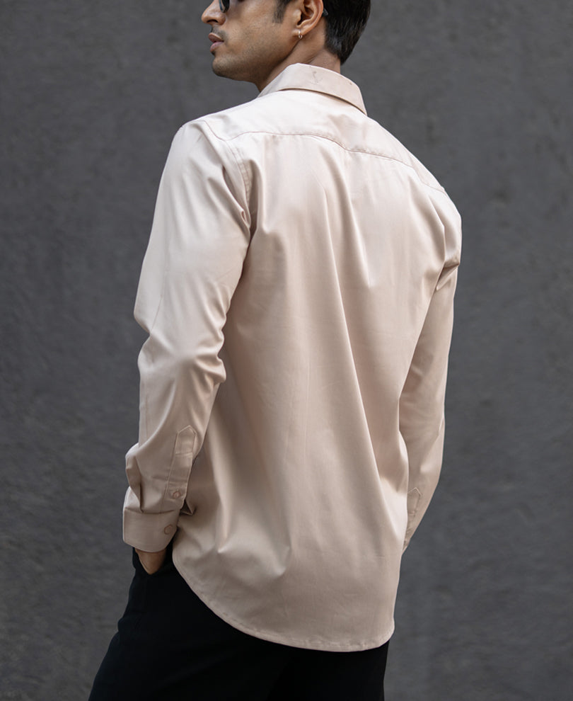 Beige Melange Stretch Shirt