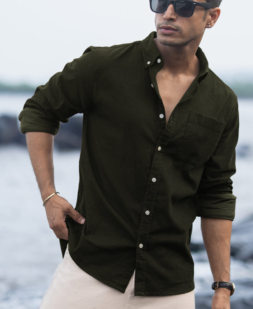 Dark Olive Corduroy Buttondown Shirt