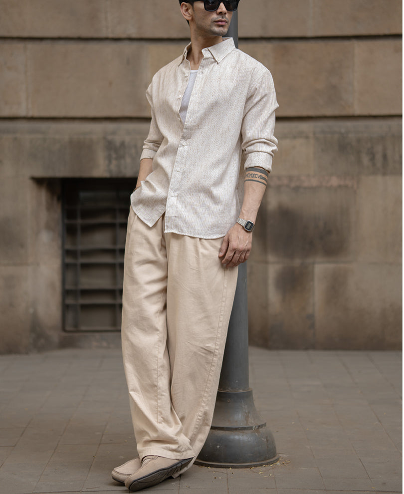 Beige Slub Stripe Shirt