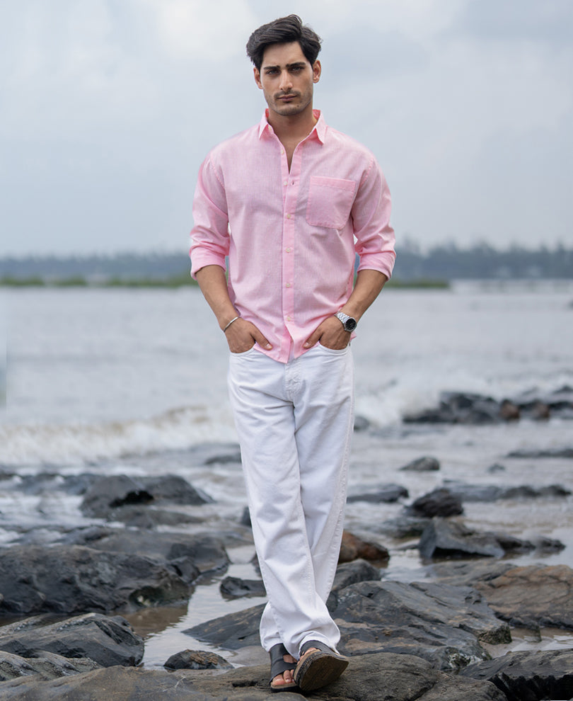 Pink Light Weight Cotton Stripe Shirt