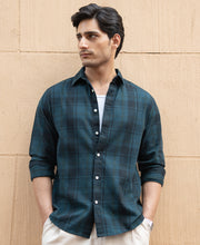 Dark Teal Structured Checks Shirt