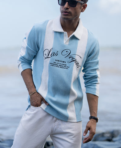 Blue Paneled Embroidery T-Shirt