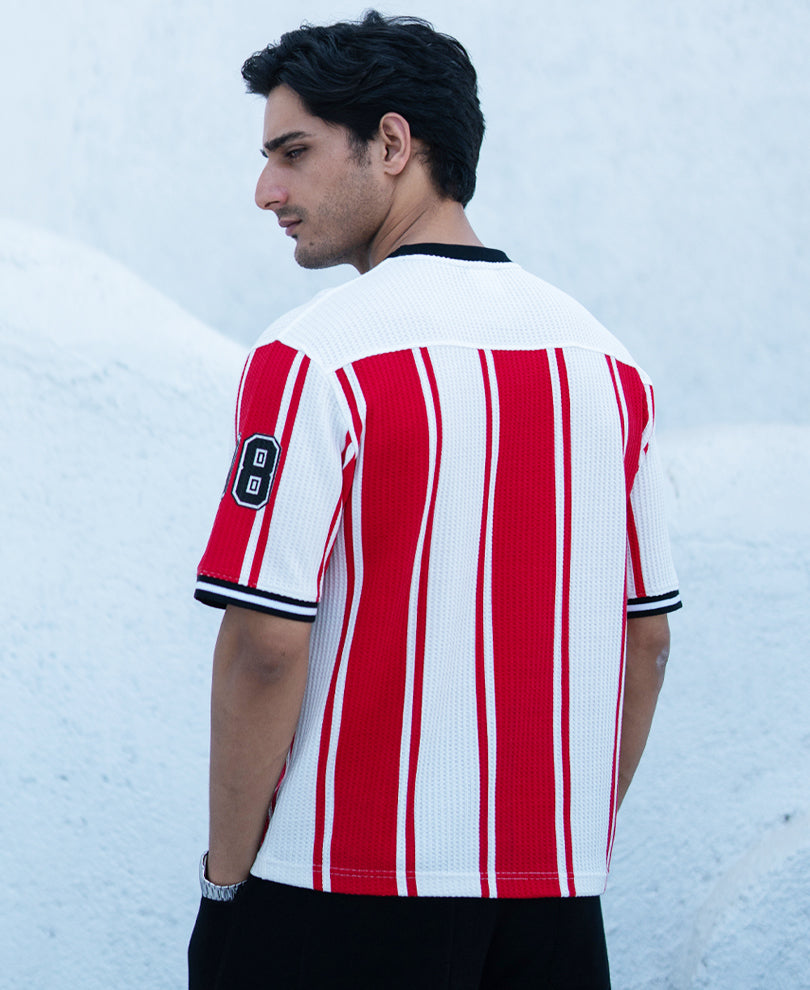 Red Printed Stripe Graphic T-Shirt.