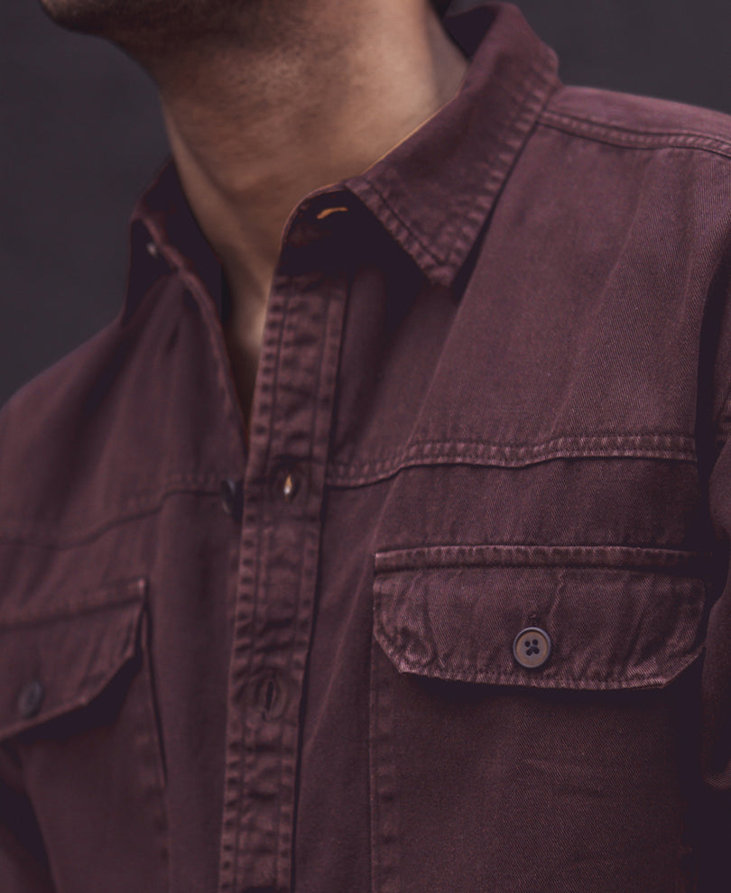 Dark Brown Denim Shacket Full Sleeves Shirt