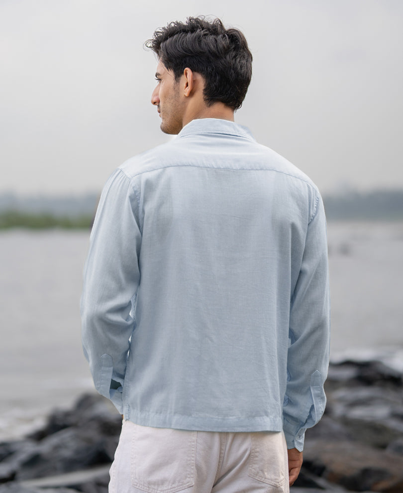 Light Blue Linen Double Pocket Shirt
