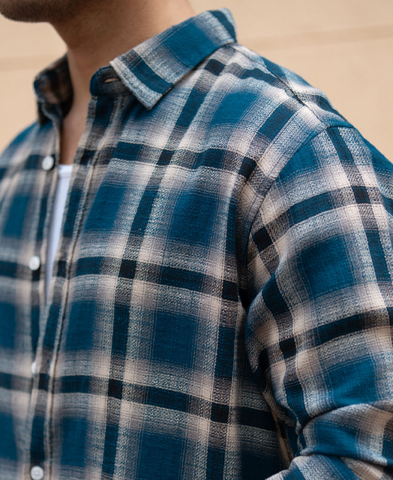 Teal Structured Checks Shirt.