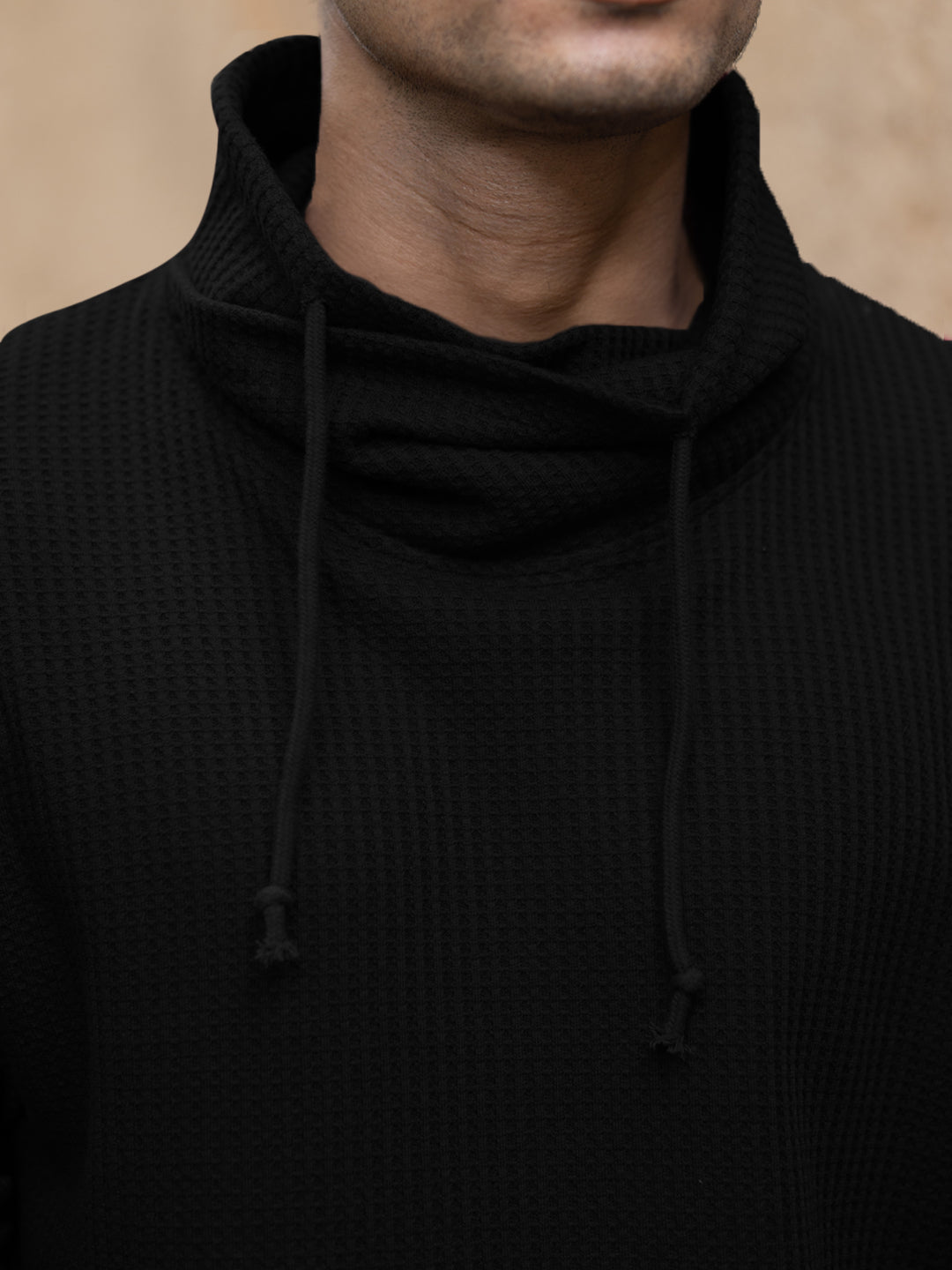 Black Structured High Neck T-Shirt