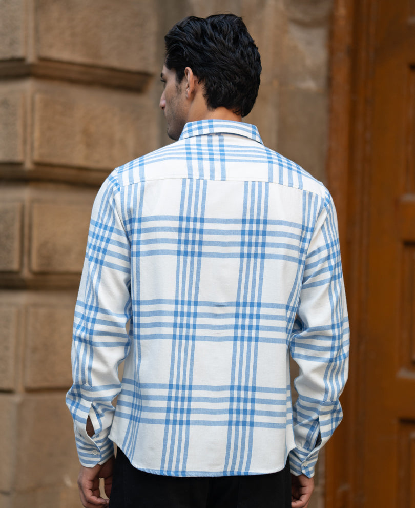 White & Royal Brushed Checks Shirt.