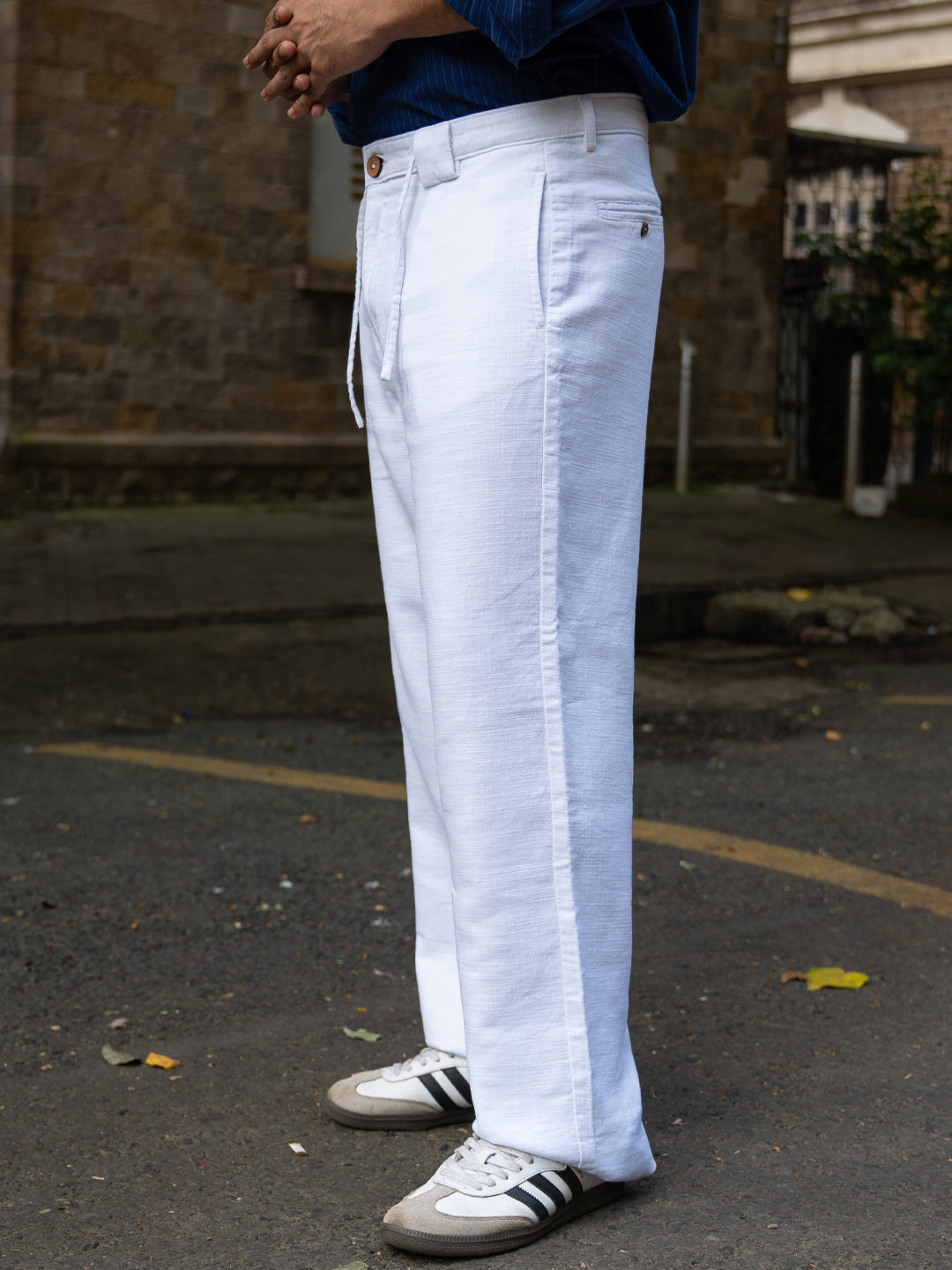 White Baggy Fit Cotton Trousers