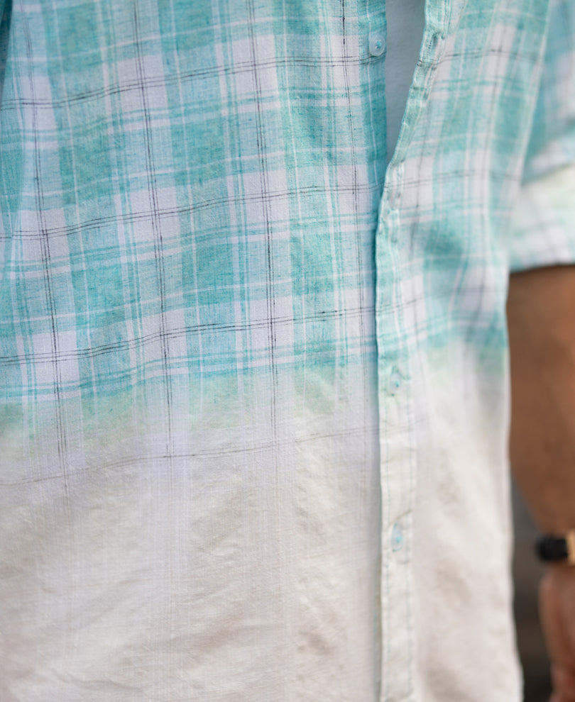 Aqua Blue Light Weight Ombre Checks Shirt