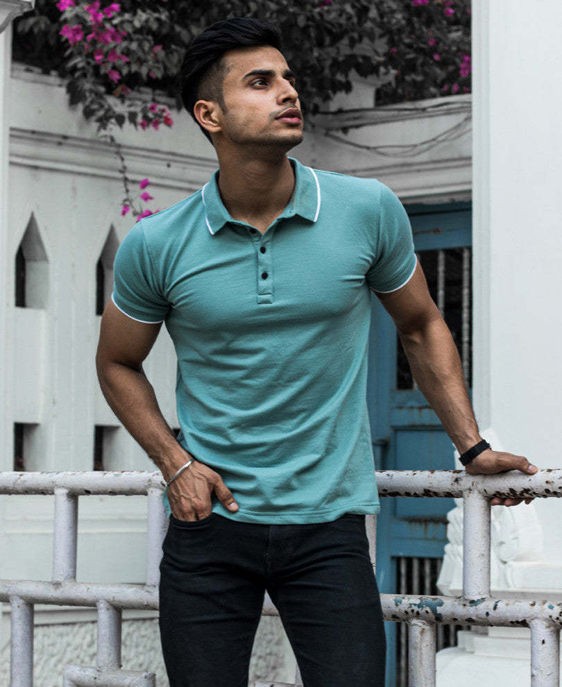 Mint Green Polo Collar Half Sleeves T Shirt
