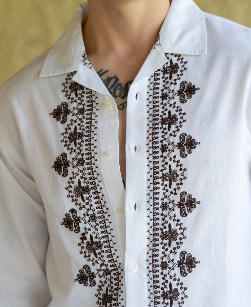 White Embroidered Shirt 100% Cotton