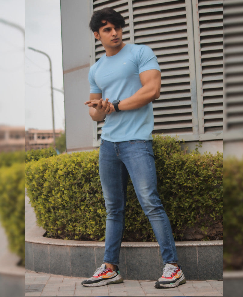 Urban Sky Blue Plain Half Sleeves T Shirt