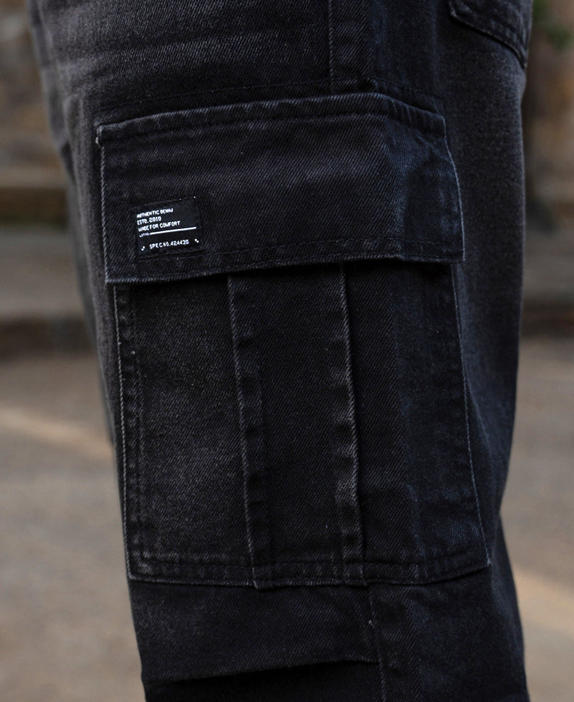 Black Washed Cargo Jeans