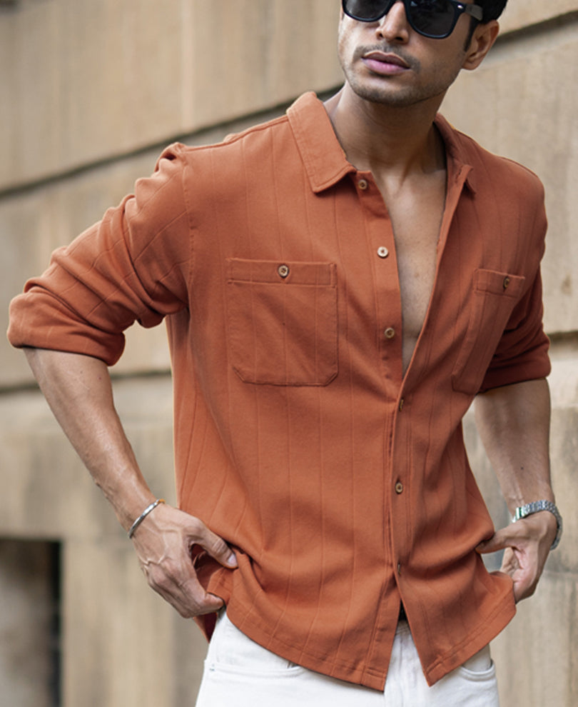 Russet Brown Structure Knit Shirt
