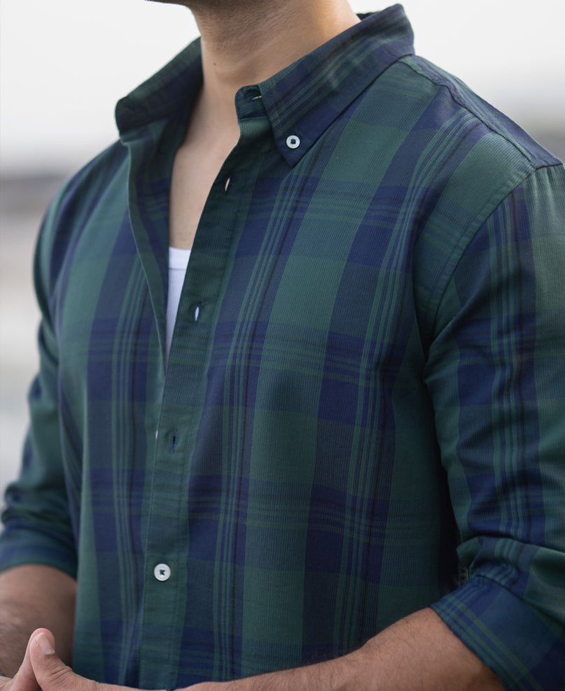 Navy Green Structured Checks Shirt