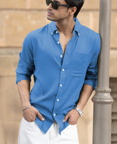 Malibu Blue Linen Blend Shirt
