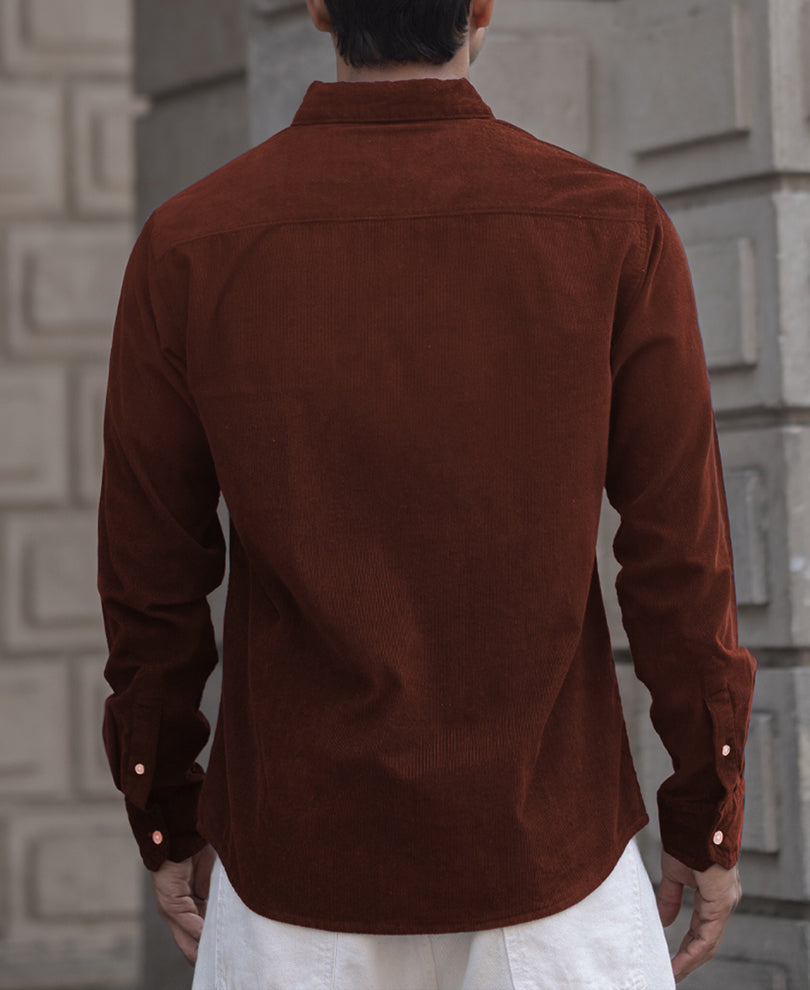 Brown Corduroy Regular Fit Full Sleeves Shirt