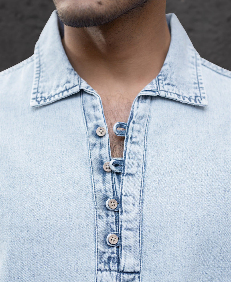 Light Blue Denim Kurta Shirt.