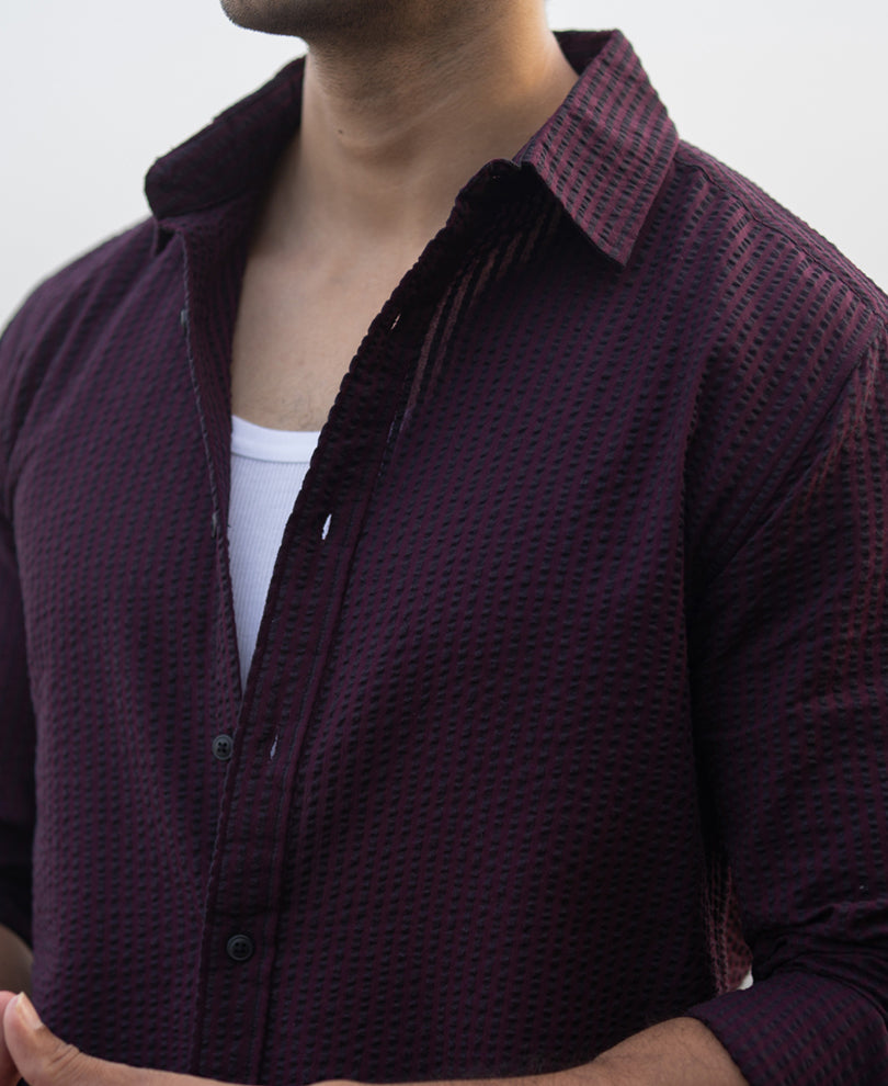 Wine Structured Striped Shirt