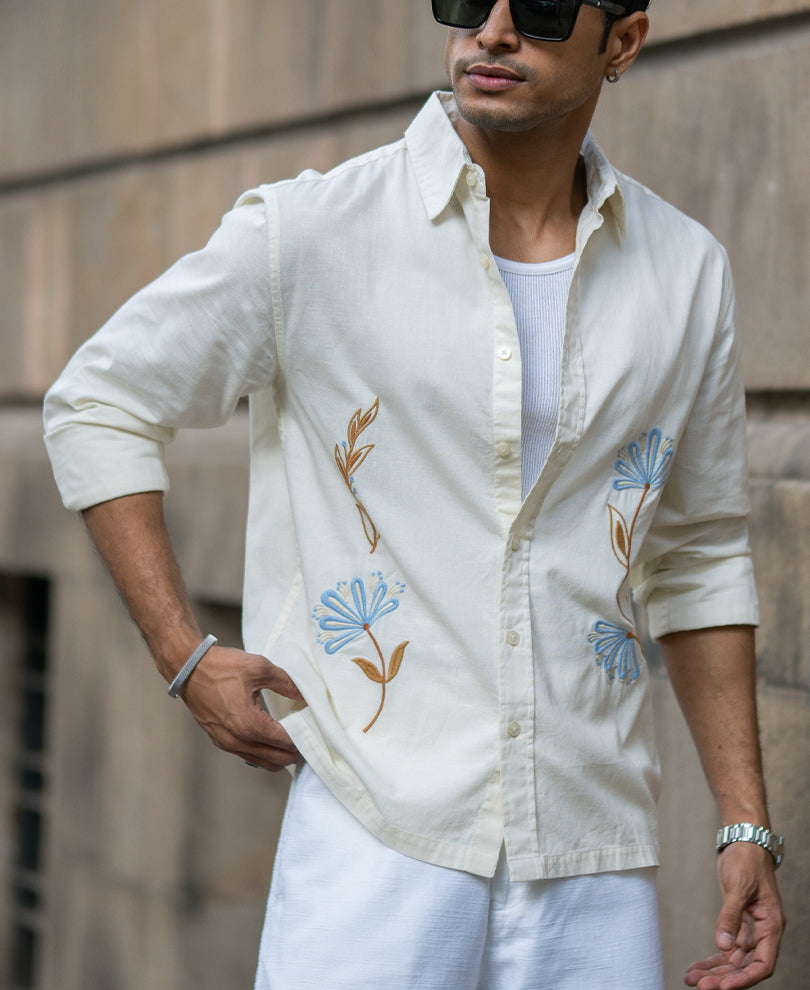 Cream Embroidered Lightweight Shirt