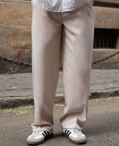 Cream Baggy Fit Korean Pants