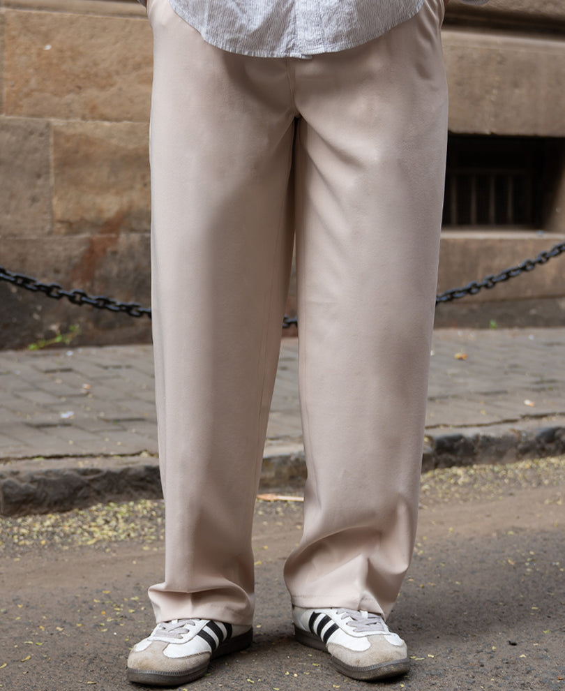 Cream Baggy Fit Korean Pants.
