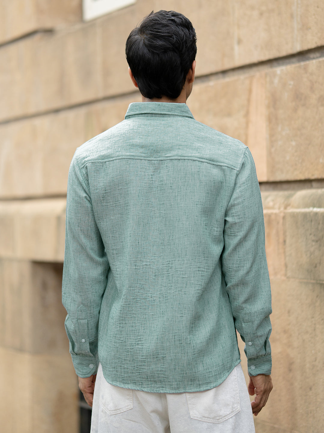 Green Slub Textured Shirt