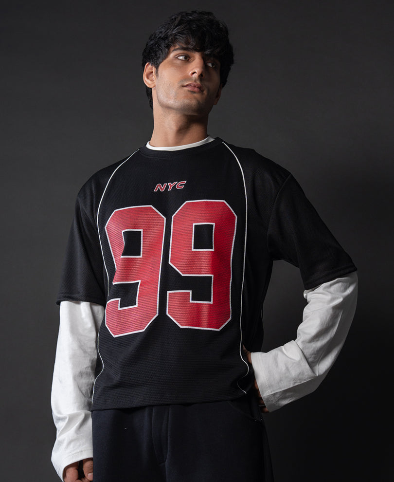 Black Graphic Varsity T-Shirt.