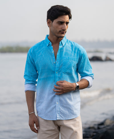 Blue Sprayed Stripe Shirt