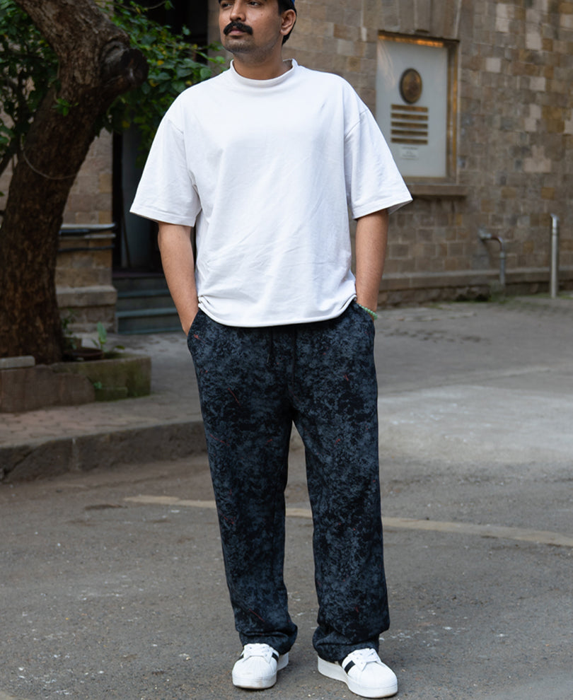 Black Printed Baggy Fit Trackpants.