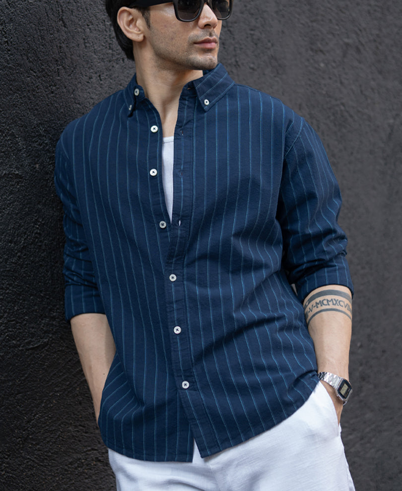 Navy Oxford Stripe Shirt