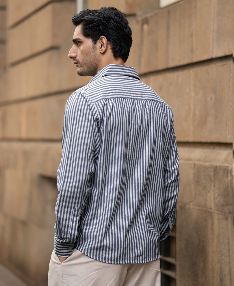 Dark Blue Lightweight Striped Shirt.