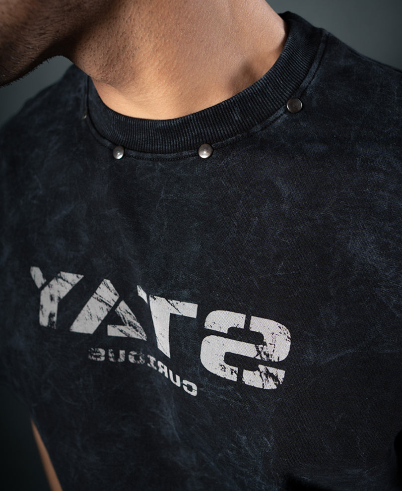 Black Washed Stud Detail T-Shirt.
