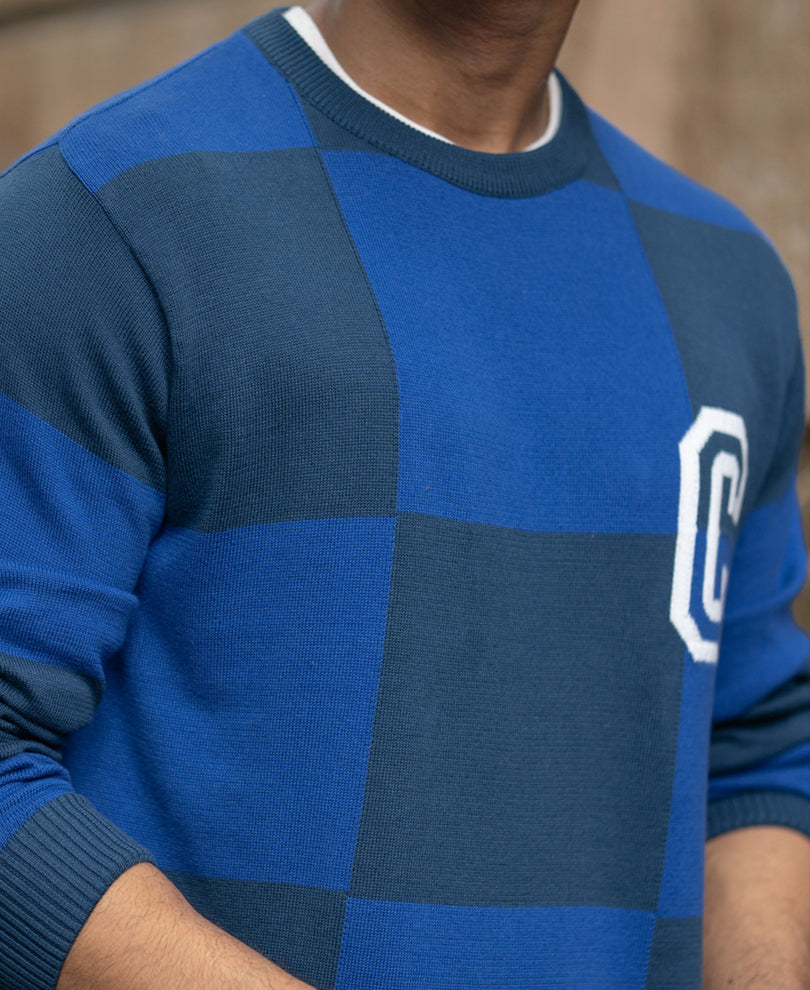 Blue Jacquard Knit T-Shirt