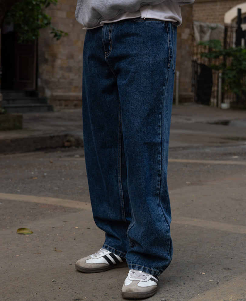 Dark Blue Washed Baggy Jeans
