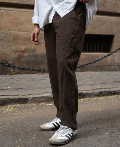 Brown Seersucker Cotton Pant